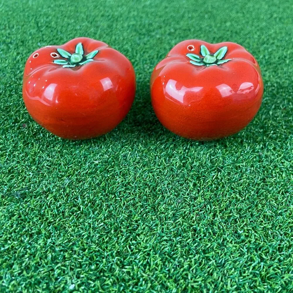 Vintage Set Ripe Tomato Glossy Red Ceramic Salt and Pepper Shakers